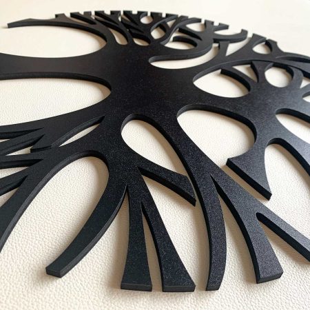Décoration Murale Arbre de Vie Rond Uni Noir vue de profil